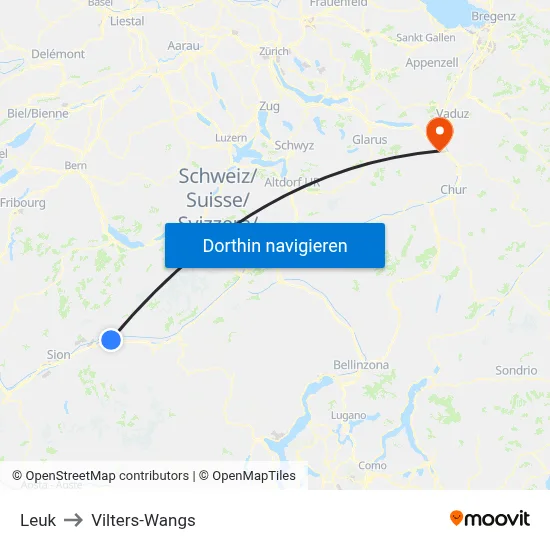 Leuk to Vilters-Wangs map
