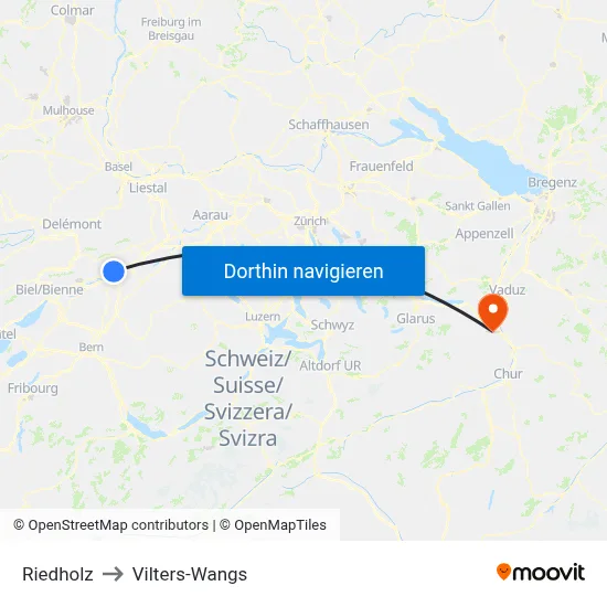 Riedholz to Vilters-Wangs map