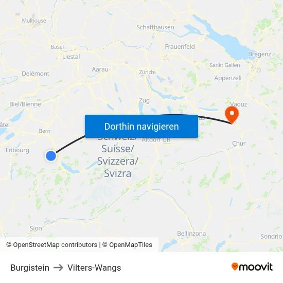 Burgistein to Vilters-Wangs map