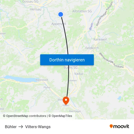 Bühler to Vilters-Wangs map