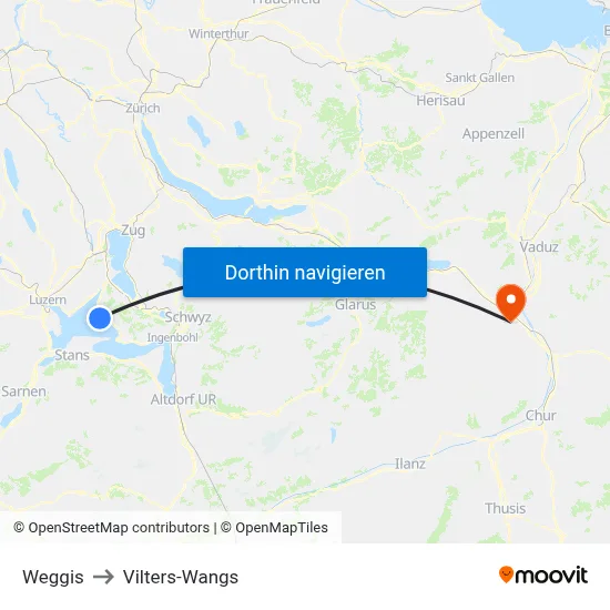 Weggis to Vilters-Wangs map