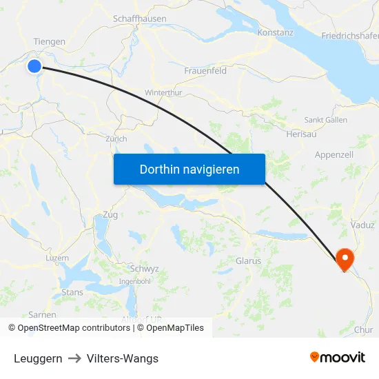 Leuggern to Vilters-Wangs map