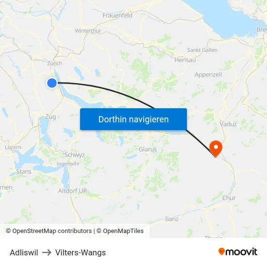 Adliswil to Vilters-Wangs map