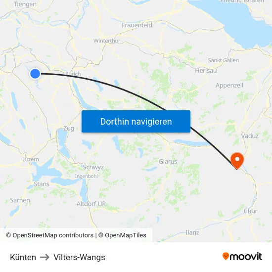 Künten to Vilters-Wangs map