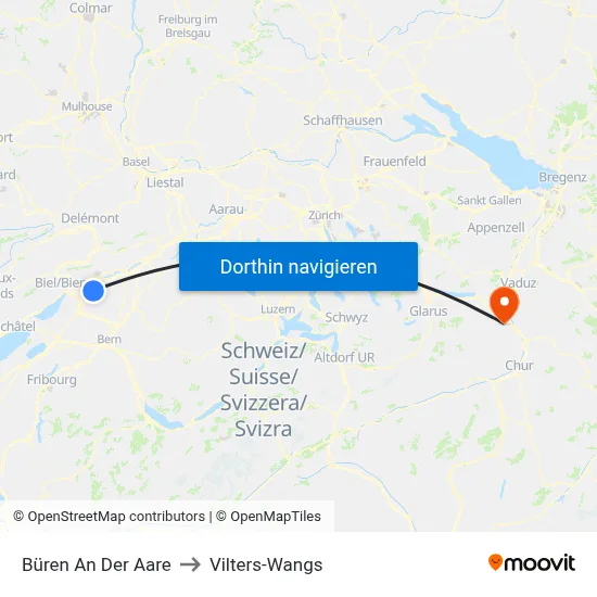 Büren An Der Aare to Vilters-Wangs map