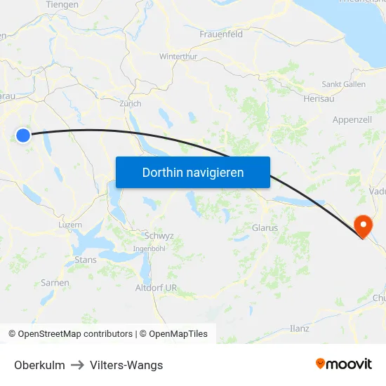 Oberkulm to Vilters-Wangs map