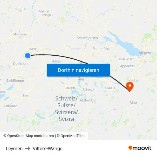 Leymen to Vilters-Wangs map