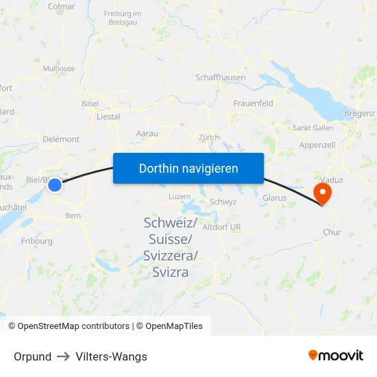 Orpund to Vilters-Wangs map