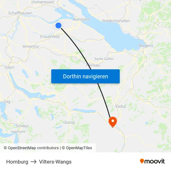 Homburg to Vilters-Wangs map