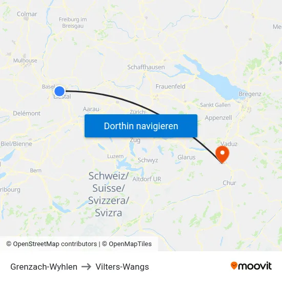 Grenzach-Wyhlen to Vilters-Wangs map