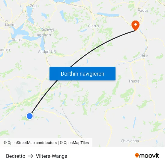 Bedretto to Vilters-Wangs map