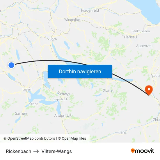 Rickenbach to Vilters-Wangs map