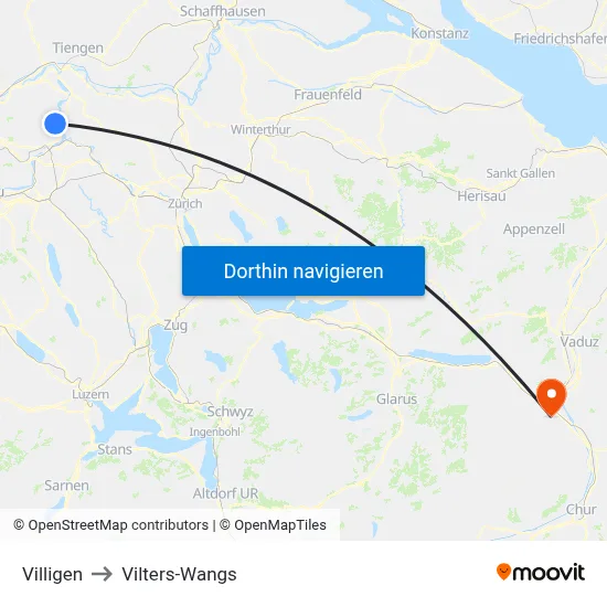 Villigen to Vilters-Wangs map
