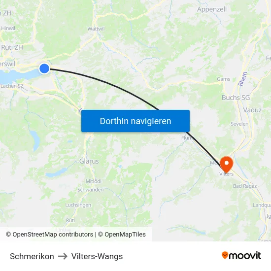 Schmerikon to Vilters-Wangs map