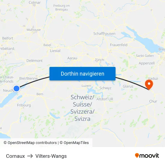 Cornaux to Vilters-Wangs map