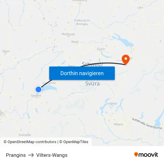 Prangins to Vilters-Wangs map