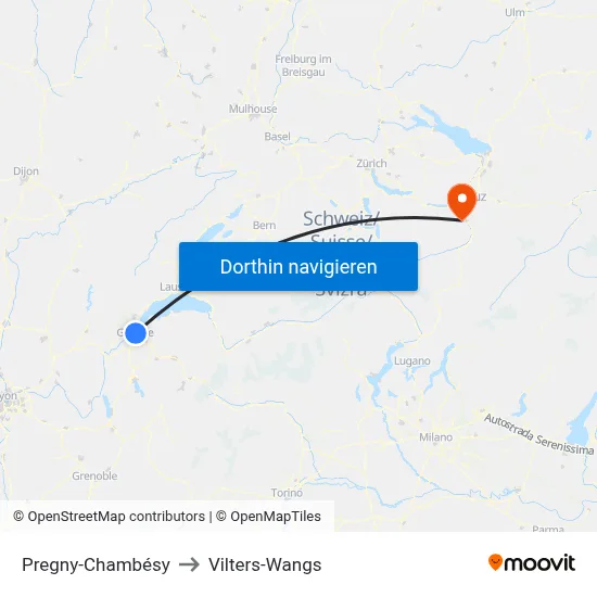Pregny-Chambésy to Vilters-Wangs map