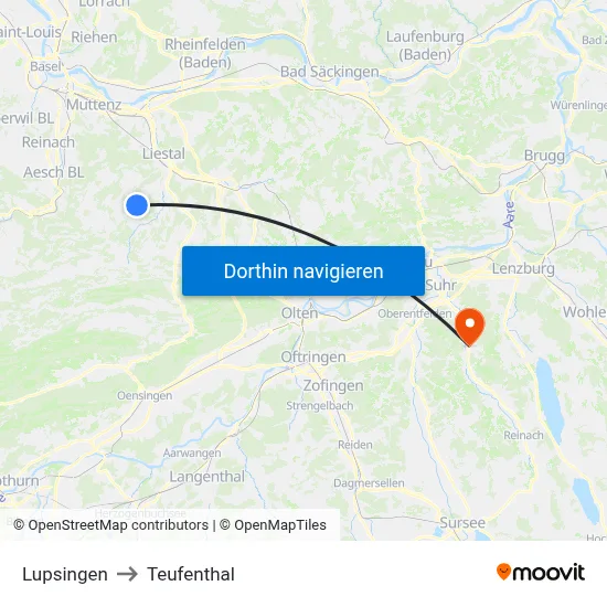 Lupsingen to Teufenthal map
