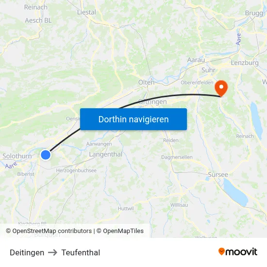 Deitingen to Teufenthal map