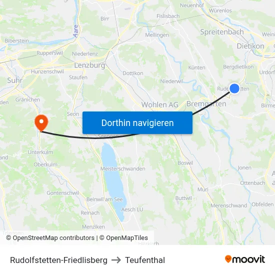 Rudolfstetten-Friedlisberg to Teufenthal map