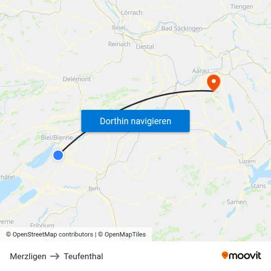 Merzligen to Teufenthal map