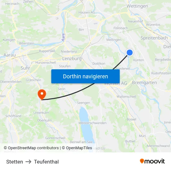 Stetten to Teufenthal map