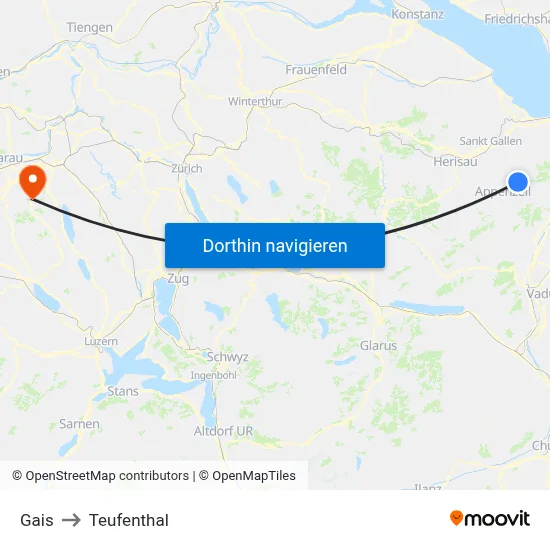 Gais to Teufenthal map