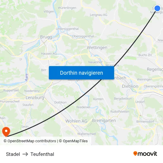 Stadel to Teufenthal map