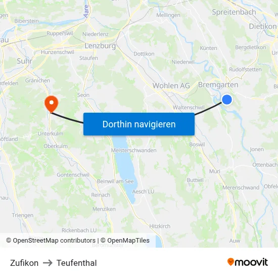 Zufikon to Teufenthal map