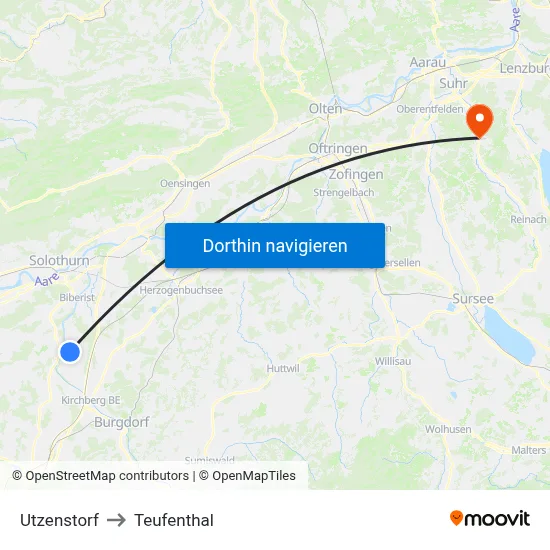 Utzenstorf to Teufenthal map