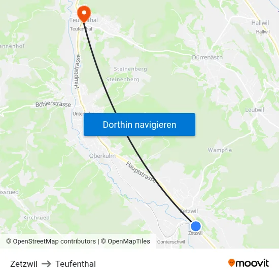 Zetzwil to Teufenthal map