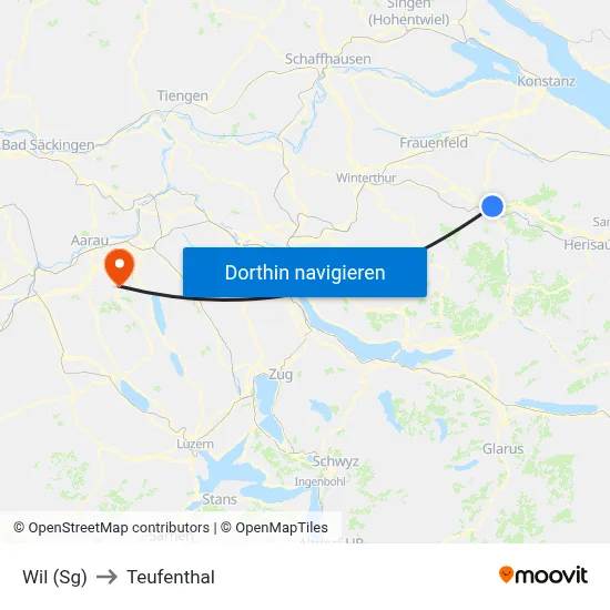 Wil (Sg) to Teufenthal map