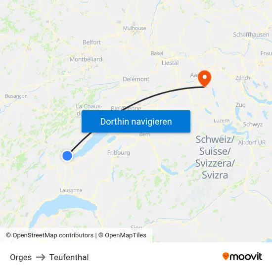 Orges to Teufenthal map