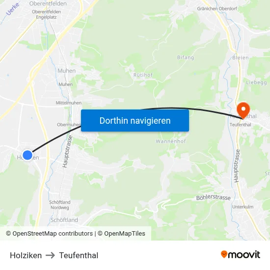Holziken to Teufenthal map