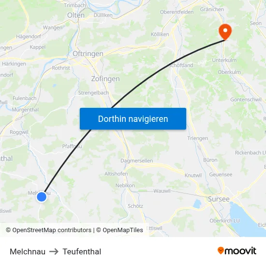 Melchnau to Teufenthal map