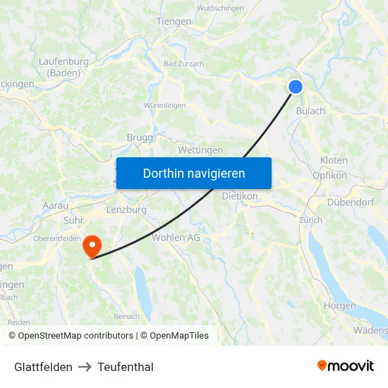 Glattfelden to Teufenthal map