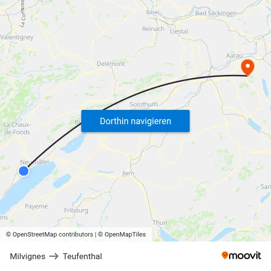 Milvignes to Teufenthal map