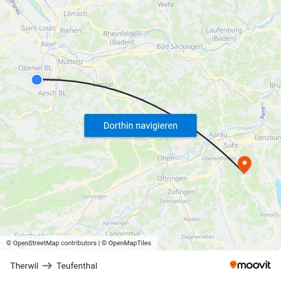 Therwil to Teufenthal map