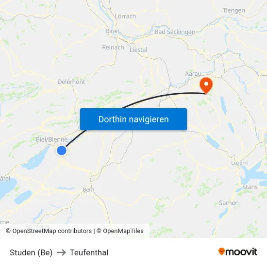 Studen (Be) to Teufenthal map