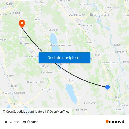 Auw to Teufenthal map