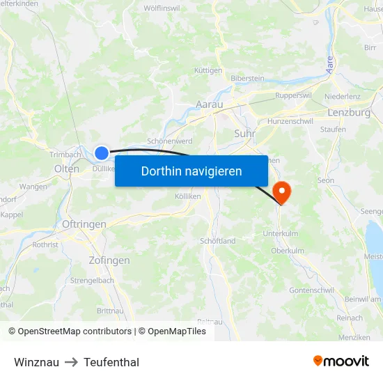 Winznau to Teufenthal map