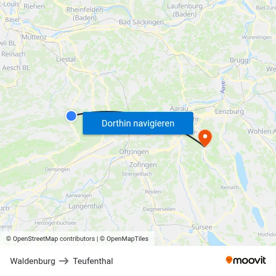 Waldenburg to Teufenthal map