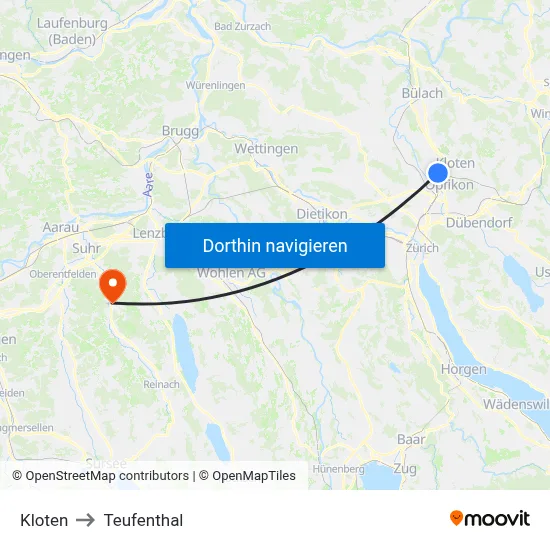 Kloten to Teufenthal map