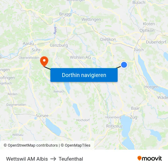 Wettswil AM Albis to Teufenthal map