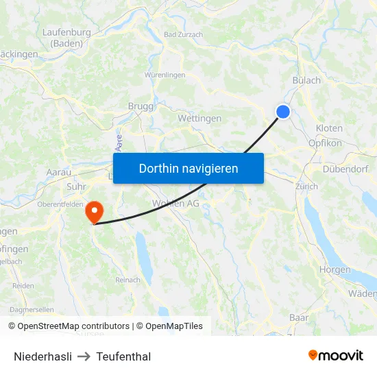 Niederhasli to Teufenthal map