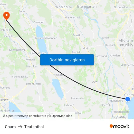 Cham to Teufenthal map