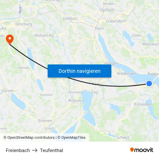 Freienbach to Teufenthal map
