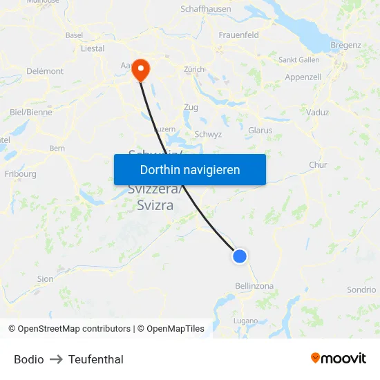 Bodio to Teufenthal map