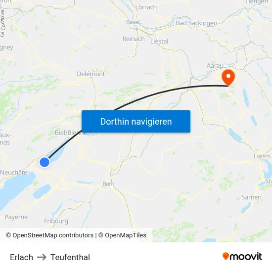 Erlach to Teufenthal map