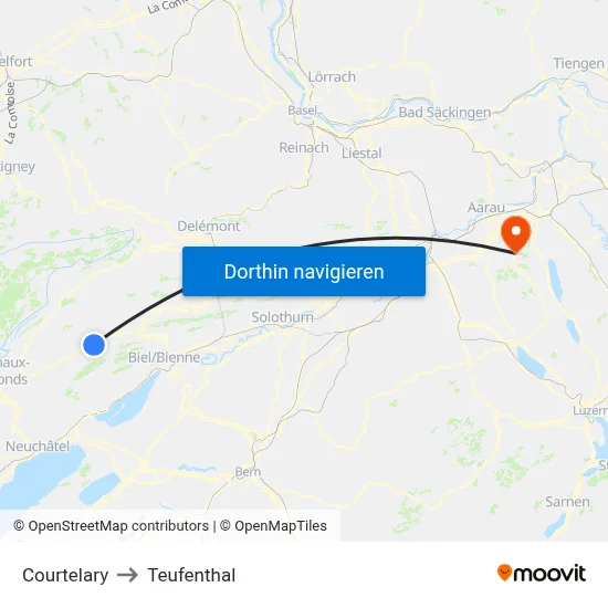 Courtelary to Teufenthal map